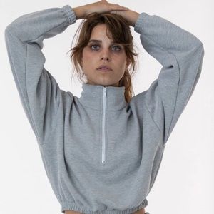 Grey Flex Fleece Half Zipped Cropped Pullover from Los Angeles Apparel